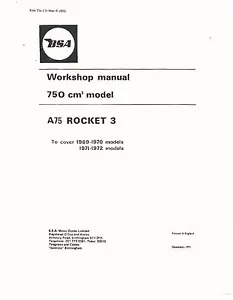 BSA Workshop Manual 1969, 1970, 1971 & 1972 A75 Rocket 3 - Bild 1 von 8