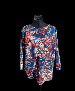Arona Blouse Women Medium Paisley Floral Stretch T Shirt Trapezed - Picture 1 of 8