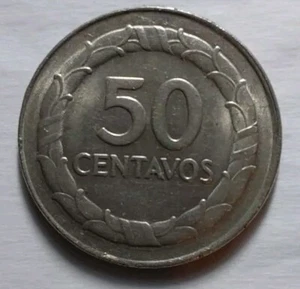 Columbia 1969 Fifty Centavos BU Coin- KM#228 Denomination in Wreath 30.5MM - Picture 1 of 6