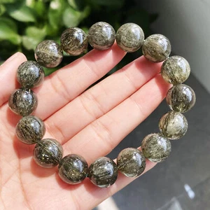 13.5mm Natural Green Tourmaline Rutilated Quartz Crystal Beads Bracelet C1079 - Bild 1 von 11