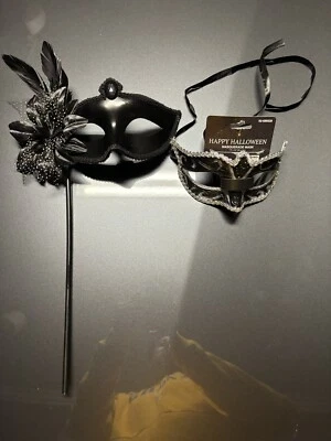 Venetian Sparkle black His & Her Face Eye Mask Halloween Bling Glitter free ship - Image 1 of 4