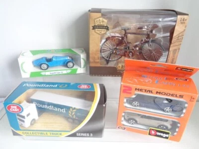 Bundle of 4 Boxed Diecast Cars + Bicycle + Poundland Truck + Mobil Bugatti - Image 1 of 4