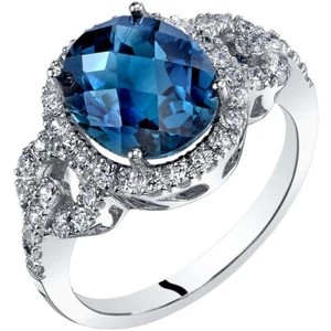 Tablero de ajedrez ovalado anillo de topacio azul londinense oro blanco 14K 3,00 quilates 5-9 - Imagen 1 de 3