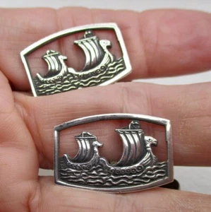 Vintage Hans Jensen 830 Silver Viking Ship Cuff Links - Picture 1 of 9