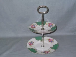Vintage Tuscan China Small 2-Tier Biscuit Plate Patt. 60008A Pink Rose Green - Picture 1 of 4