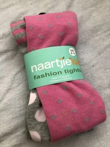 NWT Naartjie Kids Fashion Tights Girls 6-8 Pink Gray Knit Stripe Polka Dot Funky - Picture 1 of 5