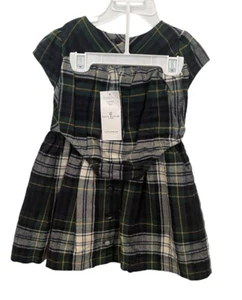 Ralph Lauren Kleid Mädchen 18 Monate kariert Flanell Urlaub 2-teilig grün marineblau Vorbereitung neu mit Etikett - Bild 1 von 12