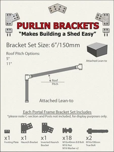 Attached Skillion Lean-to Shed 6inch C Section Purlin Bracket Set-Garage-Farm - Picture 1 of 4