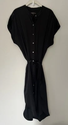 Banana Republic Dress Women Black Serenade 100% Silk Shirtdress Midi Belted L - Image 1 of 4