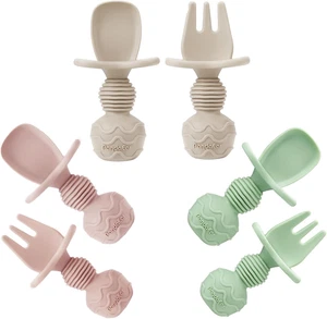 6er Pack Silikon Baby Löffel und Gabel Fütterungsset - Anti-Choke Erste Selbstfütterung  - Bild 1 von 7