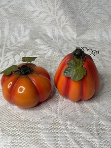 VINTAGE HANDPAINTED CERAMIC PUMPKIN GORD 5” DECOR DISPLAY FRUIT 1980s Two (2) - Picture 1 of 11