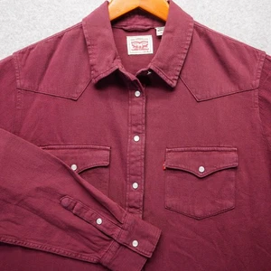 Levi Strauss Shirt Mens XL Burgundy Western Pearl Snap Long Sleeve Cotton Ranch - Picture 1 of 13