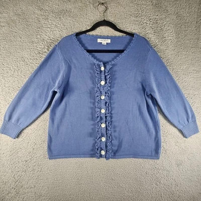 April Cornell Cárdigan Mujer S Azul Crochet Volantes Tejido Suéter Romántico Casa de Campo Foto 1 de 4