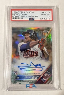 2016 Miguel Sano Topps Chrome Auto Autograph RC Green Refractor PSA 10 32/99 - Image 1 of 3
