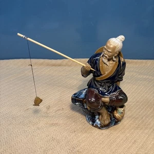 Estatuilla de pescador chino Shiwan caña de pescar de barro de colección cerámica oriental de arcilla - Imagen 1 de 12
