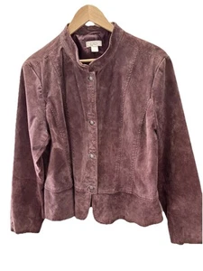 Christopher & Banks Womens Pig Leather Maroon Jacket Sz XL Lined Trucker Jacket - Picture 1 of 22