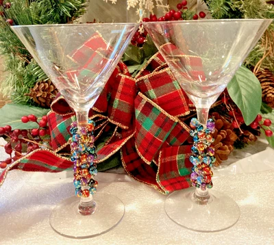 RARO Vasos de Martini de Cóctel Artesanos con Cuentas Tallos de Vidrio de Mercurio Vacaciones 🎁 Foto 1 de 4