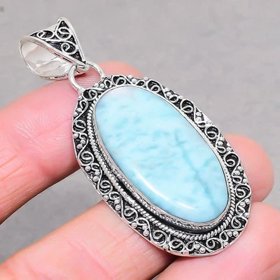 Caribe Larimar Forma Ovalada Piedras Preciosas Regalo Joyería Vintage Colgante 2.5" SR 3342 Foto 1 de 4