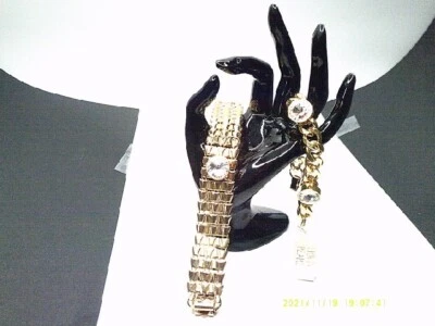 2 ERWIN PEARL NWT Goldtone Bracelets-Large Aurora Borealis Crystals-Christmas! - Image 1 of 3