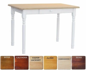 Mesa de comedor mesa de cocina mesa PINO MACIZO blanco miel CON CAJÓN - NUEVO - Imagen 1 de 21