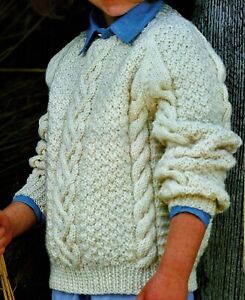 Children's sweater knitting pattern in Aran cable jumper, pullover. Boy girl.