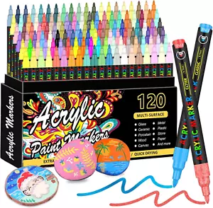 120 Colors Acrylic Paint Markers, Extra Fine Tip Paint Pens for Rock Painting, C - Picture 1 of 8