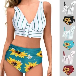 Women Push up Padded Bra Bandeau High Waist Bikini Swimwear Swimsuit Plus Size - Picture 1 of 24