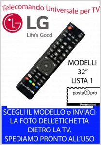 TELECOMANDO UNIVERSALE per TV TELEVISIONE LG 32" SCEGLI MODELLO LISTA 1 - Foto 1 di 1