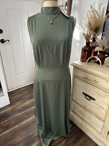 BTFBM Midi Dress Size L Woman Green Mock Neck Long Sleeve Great For Fall - Picture 1 of 8