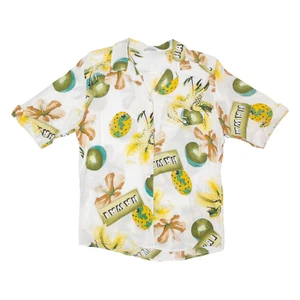 Vintage VANITY Womens Shirt White Viscose 90s Floral M - Picture 1 of 6