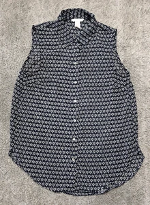 H&M Sz 0 Blouse Sleeveless Shirt Top Button Up Sheer Dress Office Work - Picture 1 of 12