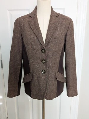 Blazer Coldwater Creek Marrón Tweed Lana Espiga Talla 6P Dinero Antiguo Ecuestre  Foto 1 de 4