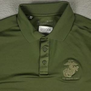 Under Armour Polo Shirt Mens Medium Green US Marine Corps Casual Short Sleeve - Picture 1 of 8