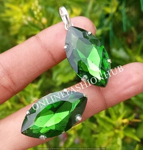 Green Faceted Topaz Glass 925 Sterling Silver Plated Prong Lot Pendants & Rings - Picture 1 of 3