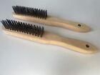 4 Row Wire Brush pack of 2 wooden handles heavy duty steel wires cleaning rust