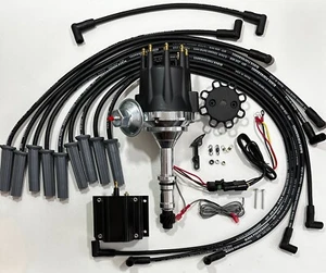 small cap BUICK 350 BLACK HEI DISTRIBUTOR +50K COIL + 8.5mm USA SPARK PLUG WIRES - Picture 1 of 15
