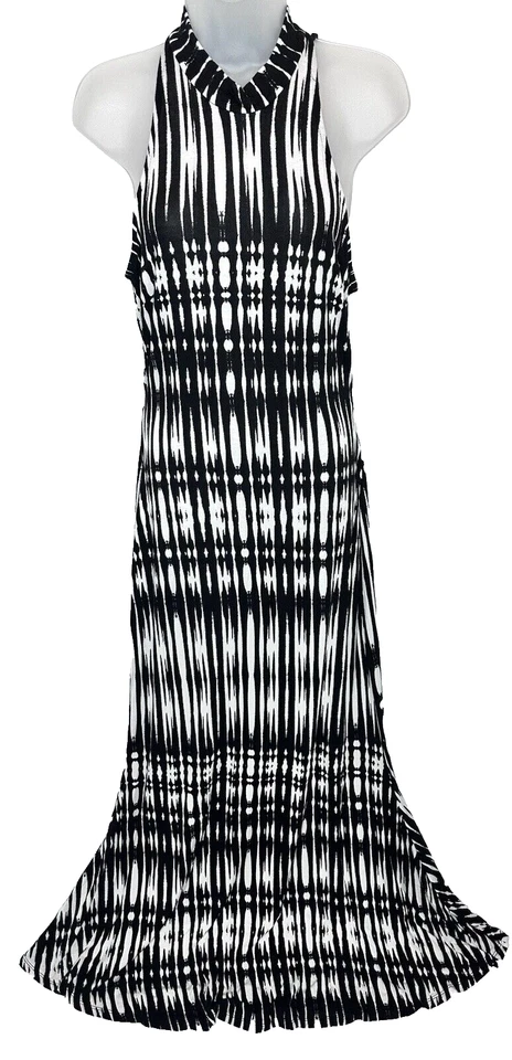 Venus Women's High Neck Sleeveless Halter Maxi Dress Back Cutout Black White M - Image 1 of 4