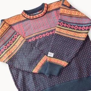 Vtg Dale Of Norway Wool Sweater Black Red Green Nordic Pullover Crew Ski Sz XL - Picture 1 of 10