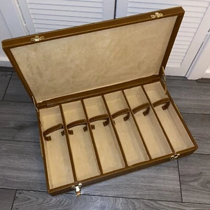 Large wine display case tan leatherette for six bottles - Picture 1 of 5