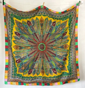 Vintage Silk Neck Scarf Head Scarf Square Multicoloured Paisley Mandala Boho - Picture 1 of 6