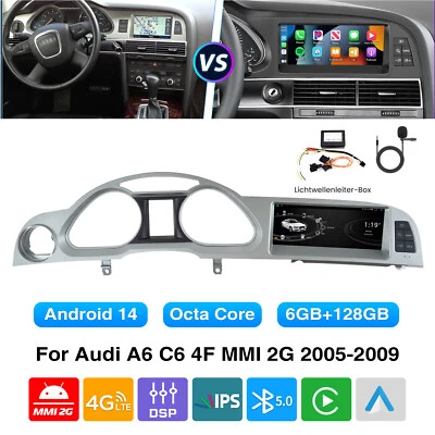 Für Audi A6 C6 4F MMI 2G 2005-2009 Carplay 4G Autoradio 6+128GB NAVI Android 14 - Bild 1 von 4