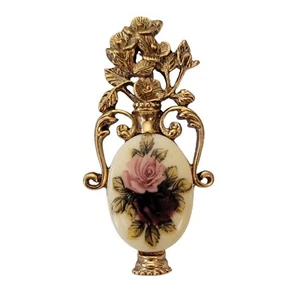 1928 Brand Gold Tone Flower Vase With Bouquet Brooch Pin E508 - Picture 1 of 9