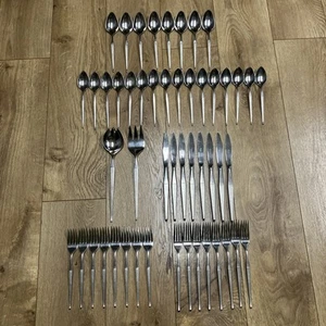 Vtg 1973 MCM Stainless Steel USA Towle Moonfrost 50 Pc Flatware Set Lot - Picture 1 of 9