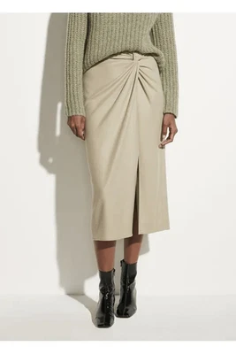 Falda midi Vince Camel mezcla de lana torcida frontal envolvente sintética talla 12 Heritage, dinero antiguo Foto 1 de 4