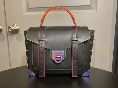 Nuevo Michael Kors Negro Neón MANHATTAN Bandolera Escuela Cartera Bolso Cartera Foto 1 de 4