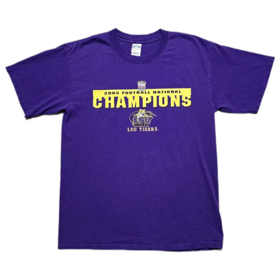 Camiseta De Colección LSU Fútbol 2003 Campeones Nacionales Púrpura Para Hombre L Doble Cara Foto 1 de 4