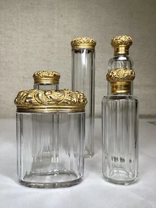 Juego de artículos de tocador de vidrio victoriano plateado dorado de excelente calidad de Inglaterra - Imagen 1 de 19