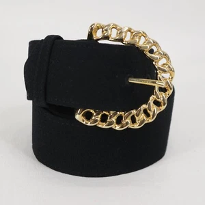 Vintage Velvet Dress Belt Women Small Black Gold Tone Chain Loop Buckle Adj - Picture 1 of 13