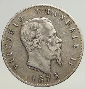 1873 MBN ITALY King Victor Emmanuel II Silver 5 Lire Antique ITALIAN Coin i93592 - Picture 1 of 3