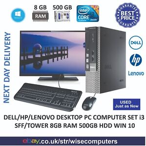 DELL/HP/LENOVO DESKTOP PC COMPUTER SET i3 SFF/TOWER 8GB RAM 500GB HDD WIN 10